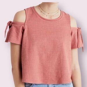 Madewell Skyler Cold Shoulder Top Pink Short Sleeve Size L